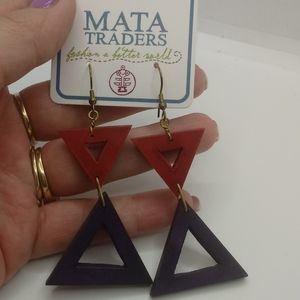 New Mata Traders Red And Black Wood Earrings
